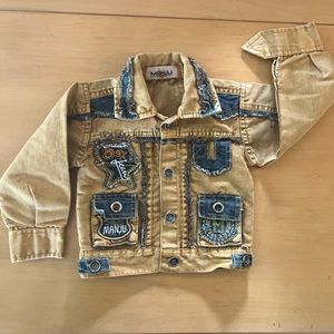 manju • 9-12 mo rare vintage embroidered jacket • mustard & jean